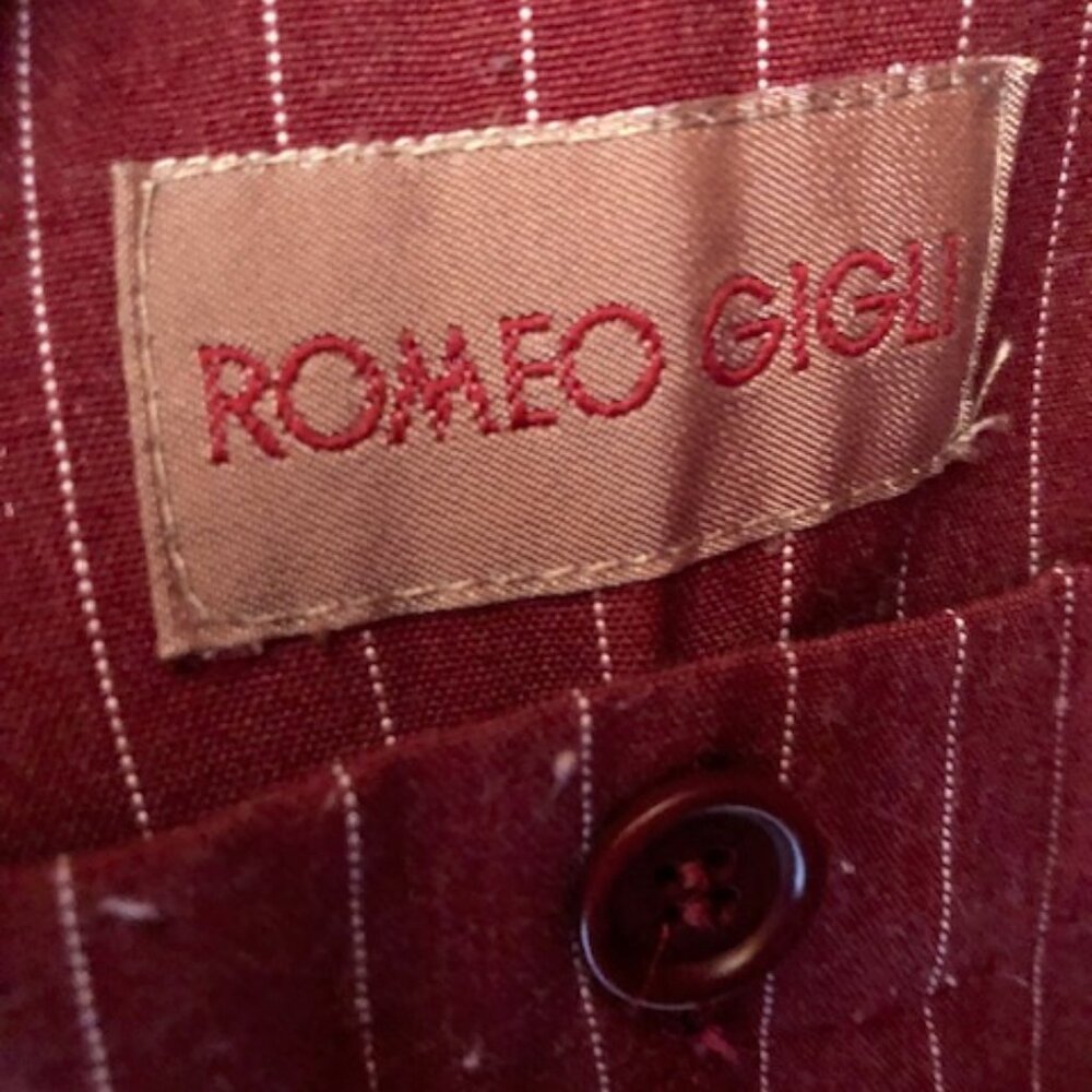 Archival ROMEO GIGLI Red Wool Double-Breasted Long Coat - Pinstripe Lining M/L - Picture 6 of 14